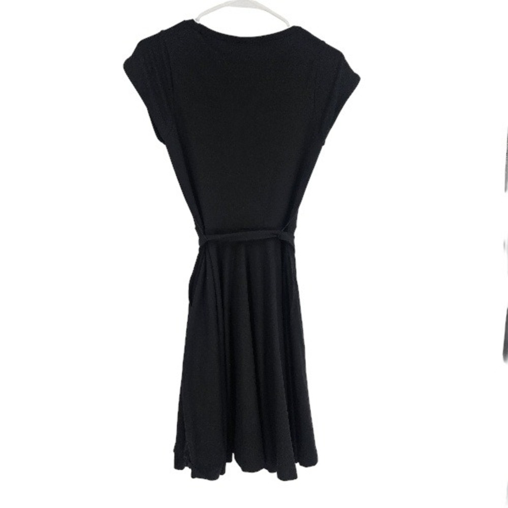 Pact Womens Fit & Flare Dress Black Short Cap Sleeve Belted Pocket Midi Size XS